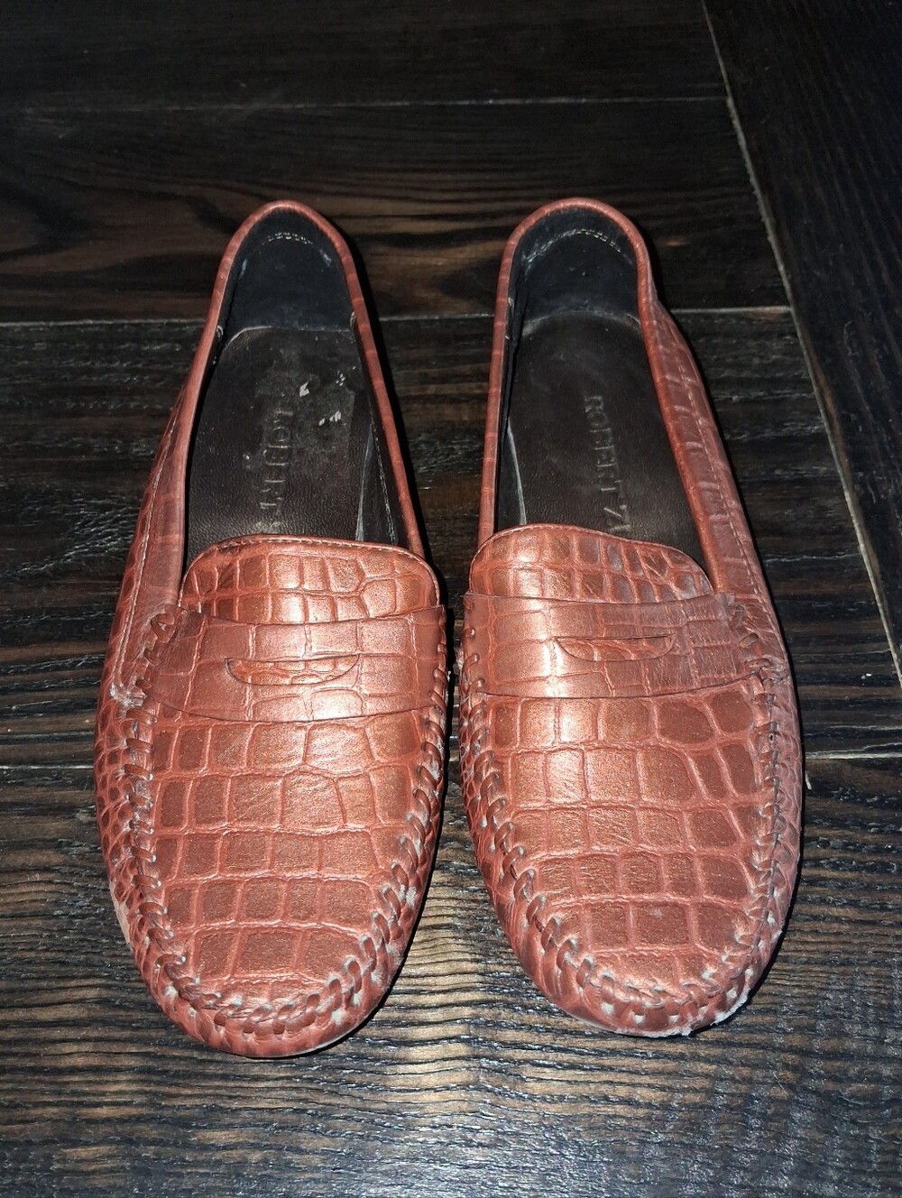 Robert Zur Copper Croc-Embossed Slip-On Loafers / Drivers Moccasin Sz 6